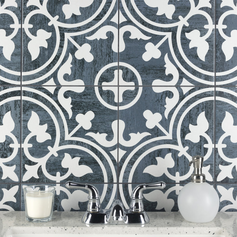 Cassis Arte 10" x 10" Porcelain Patterned Wall & Floor Tile, Black Night