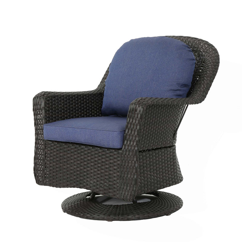 Fauteuil club pivotant, Tissu marine, Marron foncé
