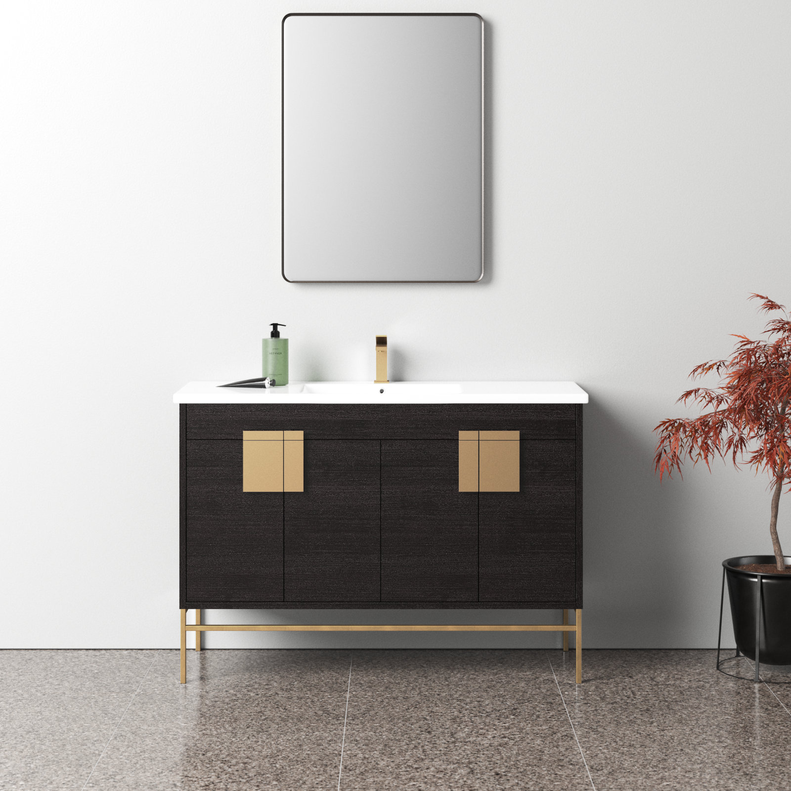 Maisie 48'' Single Bathroom Vanity, Black, Satin Brass