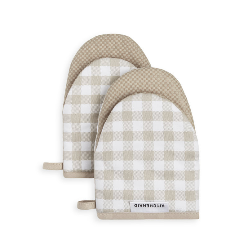 KitchenAid Gingham 2-Piece Oven Mitt, Milkshake, 5.5""W x 8""L