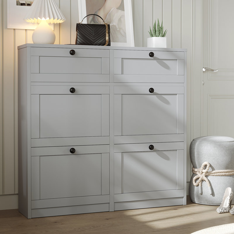 24 Pair Shoe Storage Cabinet With 2 Drawers, Gray
