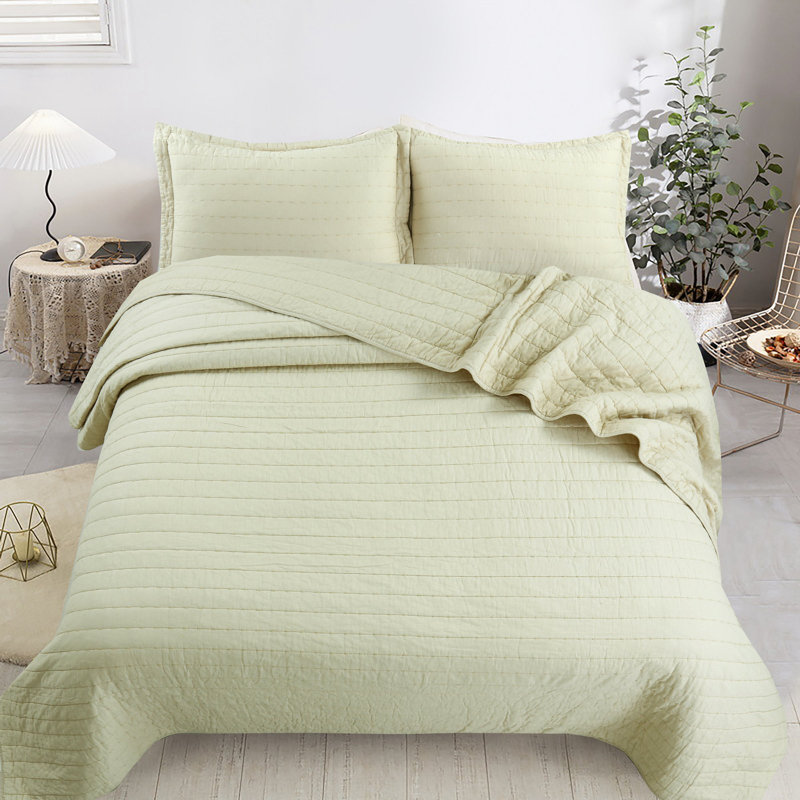 Ensemble de courtepointe 100% coton Squiltset, Courtepointe très grand et 2 très grandes taies, Beige sablonneux
