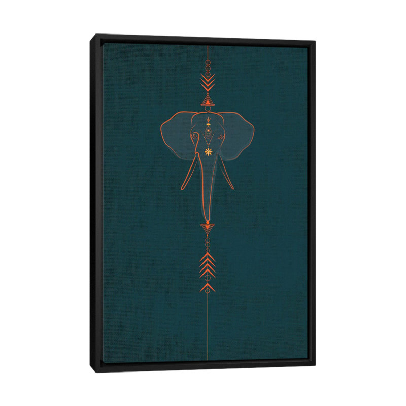 « éléphant », impression sur toile, H 26 po x l 18 po x P 1,5 po, Toile avec cadre flottant noir, Pas de tapis