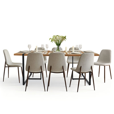 Modern 9-Piece 78.7" Rectangular Dining Table Set With 8 Upholstered Chairs And Metal Legs