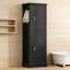 Grande armoire de rangement autoportante pour salle de bain avec crochet et tablette réglable, matériau en panneau de fibres à densité moyenne-1487961627