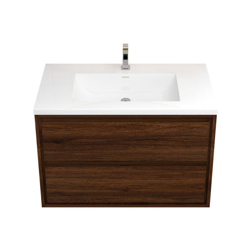 Meuble-lavabo mural 36 po Jack en chêne fumé avec évier en acrylique renforcé Jack, Bois de rose