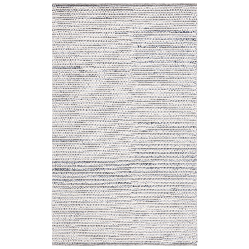 Handmade Ivory and Blue Wool Rectangular Area Rug 4' x 6'