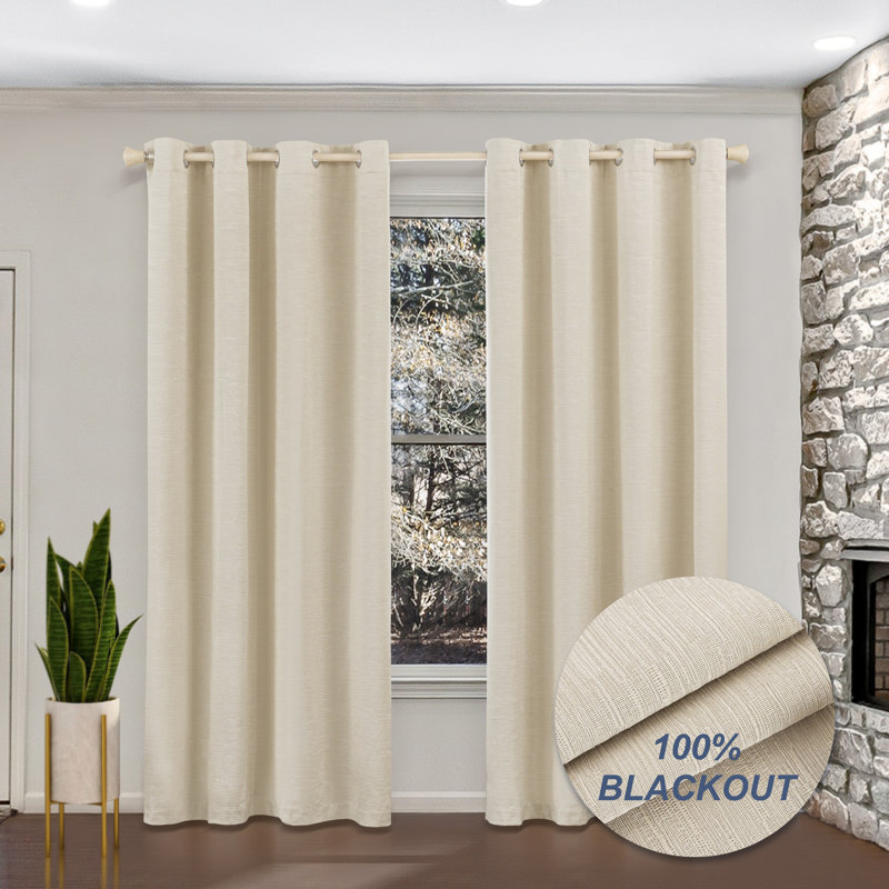 Diaan Blackout Cotton Blend Grommet Curtain Panel Pair (Set of 2), Khaki, 52" W x 96" L