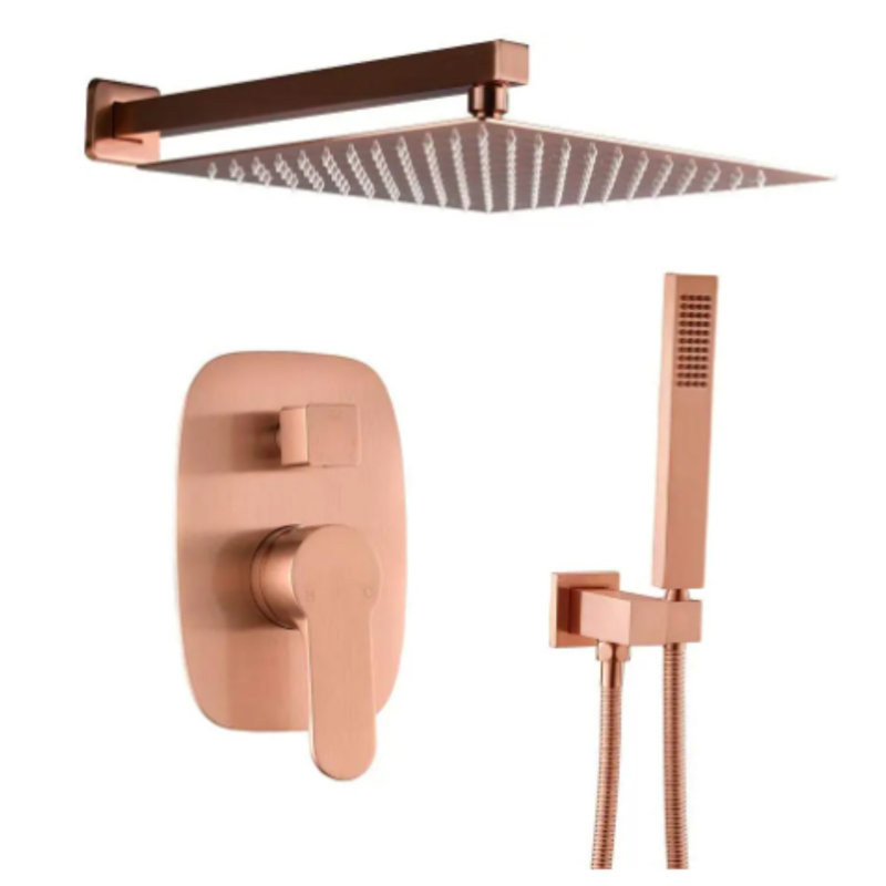Ensemble de douche à pression équilibrée en cuivre et or rose 12 po