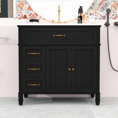 Bathroom Vanity with Ceramic Sink, Storage Cabinet and 2 Drawers