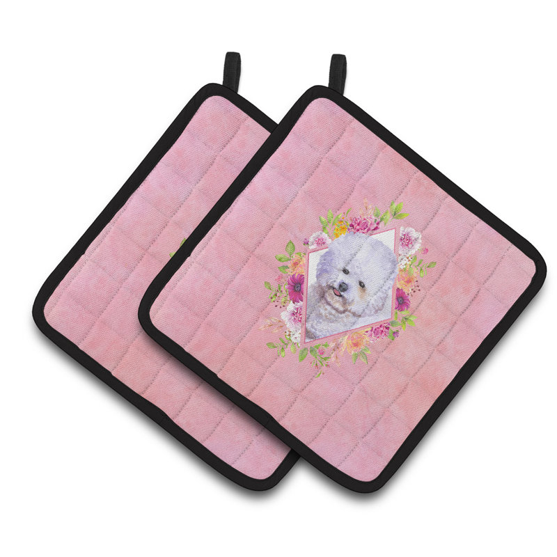 Ensemble de cuisinier poignée 2 pièces caroline trésors sheltie, Rose, Bichon frisé gris