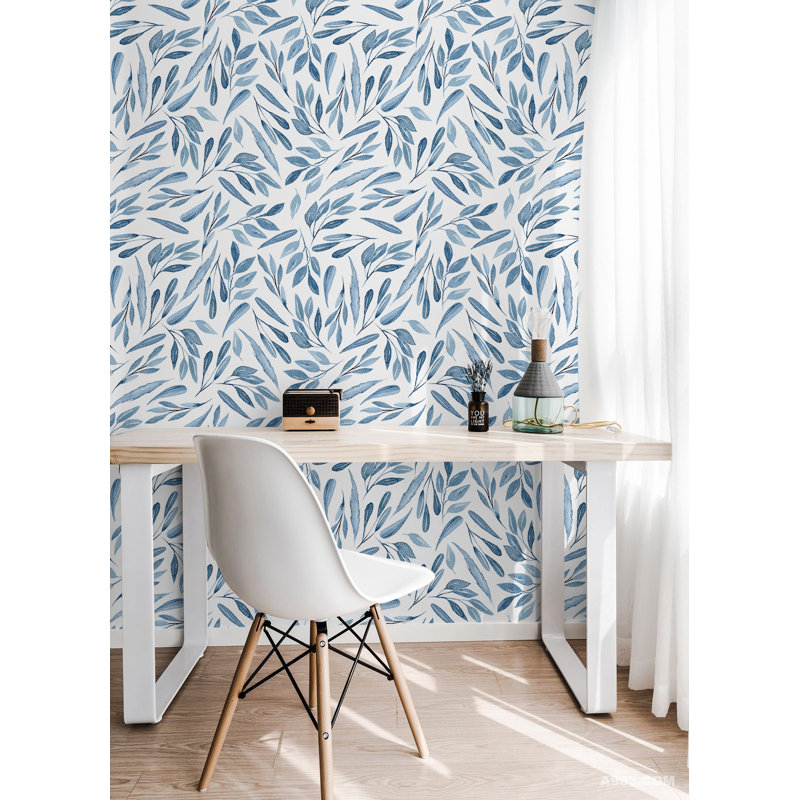  Papier peint adhésif auto-adhésif amovible en vinyle Boho Leaves de 17,3 po x 32,8 pi