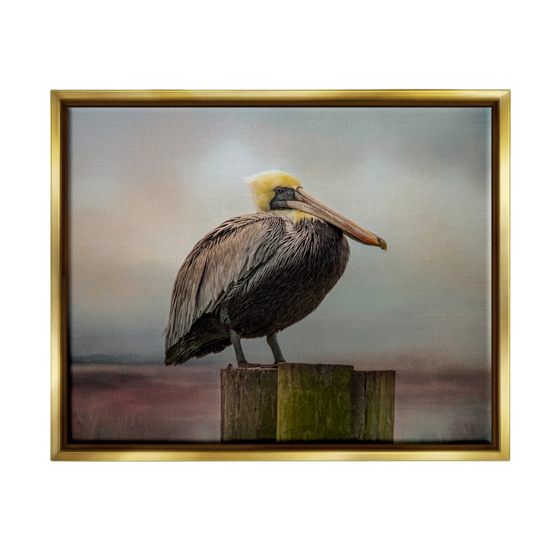 Art mural sur toile Pelican, H 17 po x l 21 po x P 1,7 po, Toile avec cadre flottant or