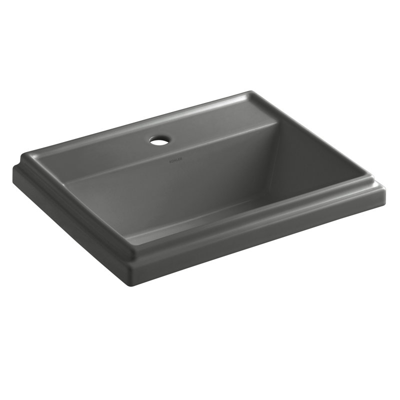 Tresham Ceramic Rectangular Drop-In Bathroom Sink with Overflow, Thunder Gray, Single