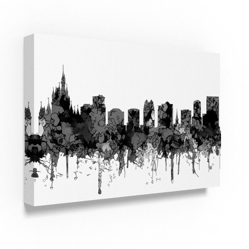 «Orlando Florida Skyline B and W», reproduction d'impression sur toile tendue, H 22 po x l 32 po