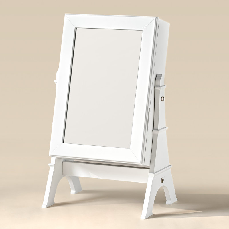 Manufactured Wood Jewelry Box + Mirror, White