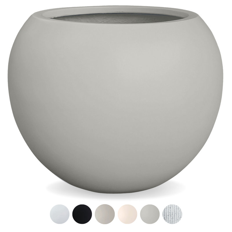 Kute Nest Indoor/Outdoor Fiberstone Globo Ball Planter - Light French Gray 16"D (Opening 10.7"), 12.8" H x 16" W x 16" D