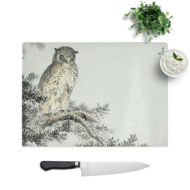 Glass Japanese Scops Owl by Numata Kashu Chopping Board, 39 cm W x 28.5 cm L