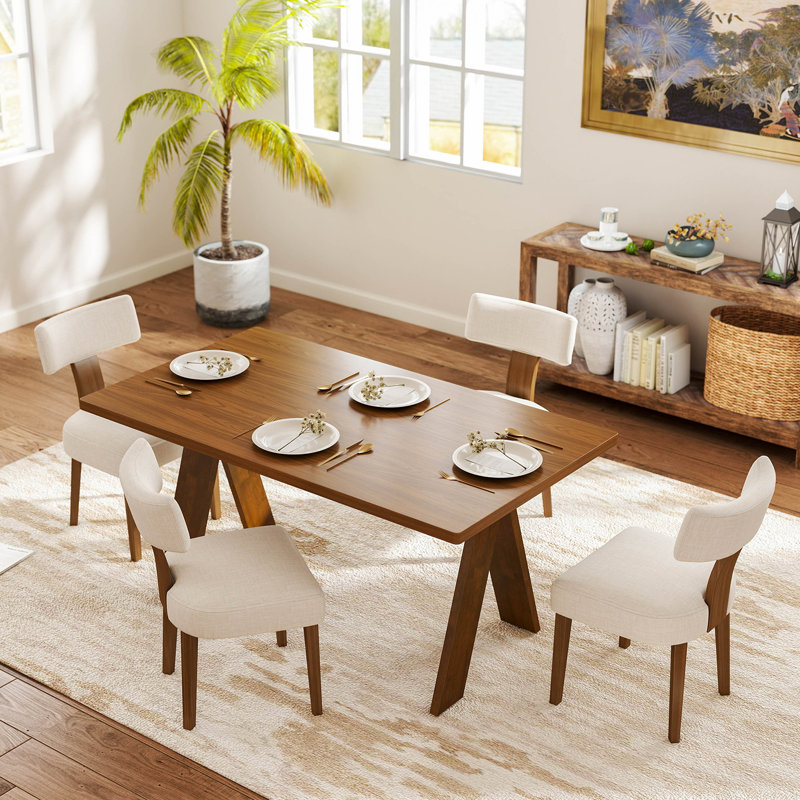 Rectangular Dining Table Set, Beige/Brown, 5 Pieces: Table, 4 Chairs