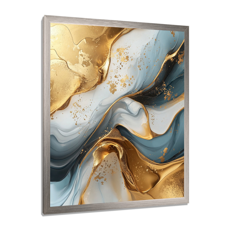 Spruill - Abstract Wall Art Living Room, H 32 po x l 16 po, Picture Framed, Argent argent