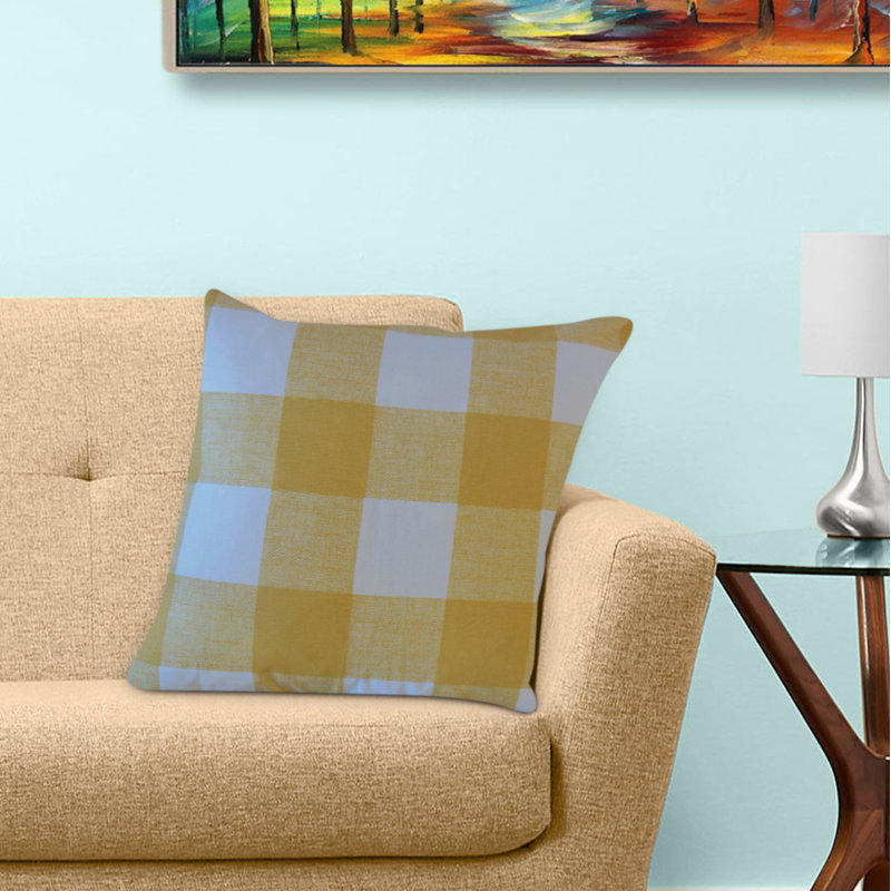 Coussin en coton écossais Lindauer, 18 po x 18 po, Jaune, Coussin décoratif