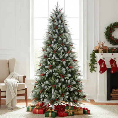 Flocked Pine Cone & Red Berry Artificial Christmas Tree – Rustic Christmas Wonderland’s Cozy Natural Focal Point
