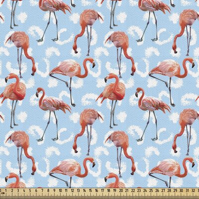 Flamingo Fabric By The Yard, Pattern Of Long-Legged Tropical Animals, Decorative Fabric For Upholstery And Home Accents,Salmon Pale Blue -  East Urban Home, 44B16D06D56240328BF7A35C2A13DE0A