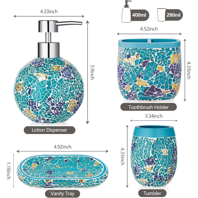 Glass bathroom accessory set