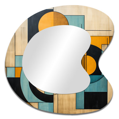 Serendipity Abstract Mid-Century Geometrics - Midcentury Modern Asymmetrical Decorative Wall Mirror, Modern Unique Shape Mirror, Printed Metal Art
