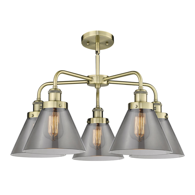 Lustre suspendu 5 lumières Cone, Laiton antique, Plaqué couleur fumée