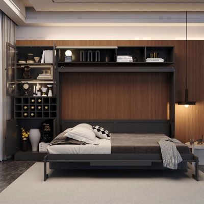 Queen Size Murphy Bed Wall Bed With Sofa , Shelves USB & Light