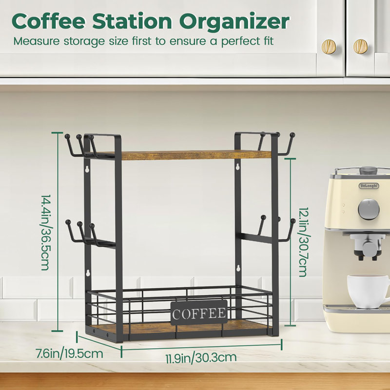 Multi-Functional 2 Tier Mug Tree Rack, Vintage Brown