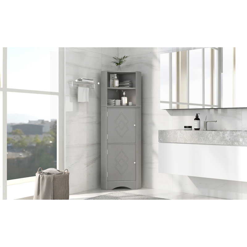 Freestanding Corner Storage Cabinet For Bathroom Living Room, Gray incorrect