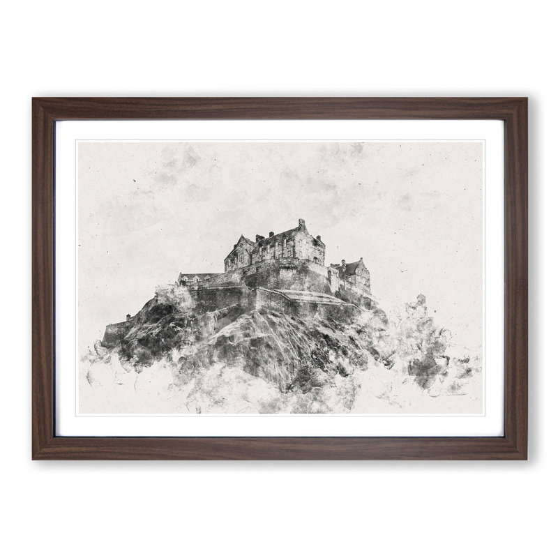 Edinburgh Castle In Scotland - Picture Frame Painting, Walnut Framed, 62cm H x 87cm W x 2cm D