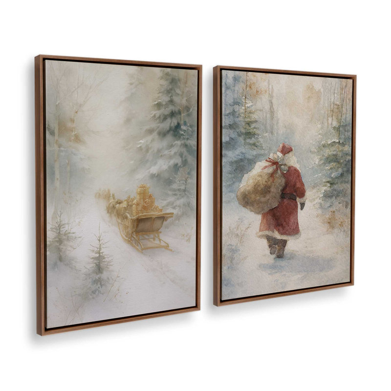 «Journey to Christmas», ensemble de 2 impressions sur toile, H 12 po x l 18 po, Impression encadrée sans passe-partout, Noyer