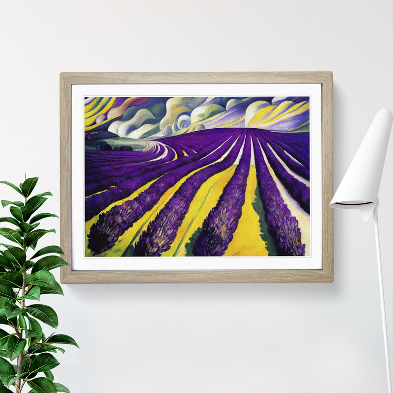 XH1022-8641X Superb Lavender Flower Field - Single Picture Frame Painting, 46cm H x 64cm W x 2cm D, Oak