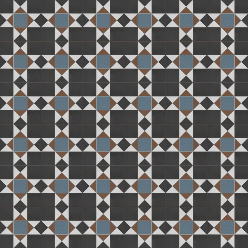 Vanity 13" x 13" Porcelain Patterned Wall & Floor Tile, Black/Blue/Beige