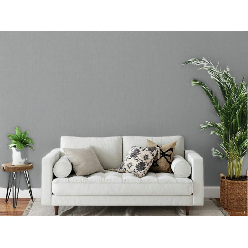 Eden Plain Linen Texture 33' L X 21" W Wallpaper Roll, Dark Gray
