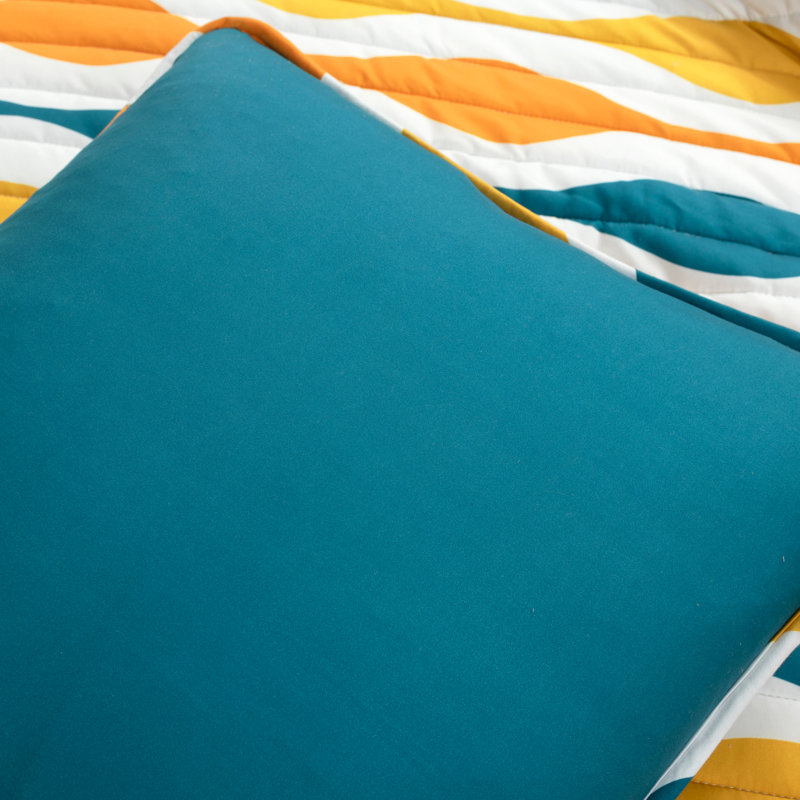 Turquoise and Orange Reversible Microfiber Full Quilt Set