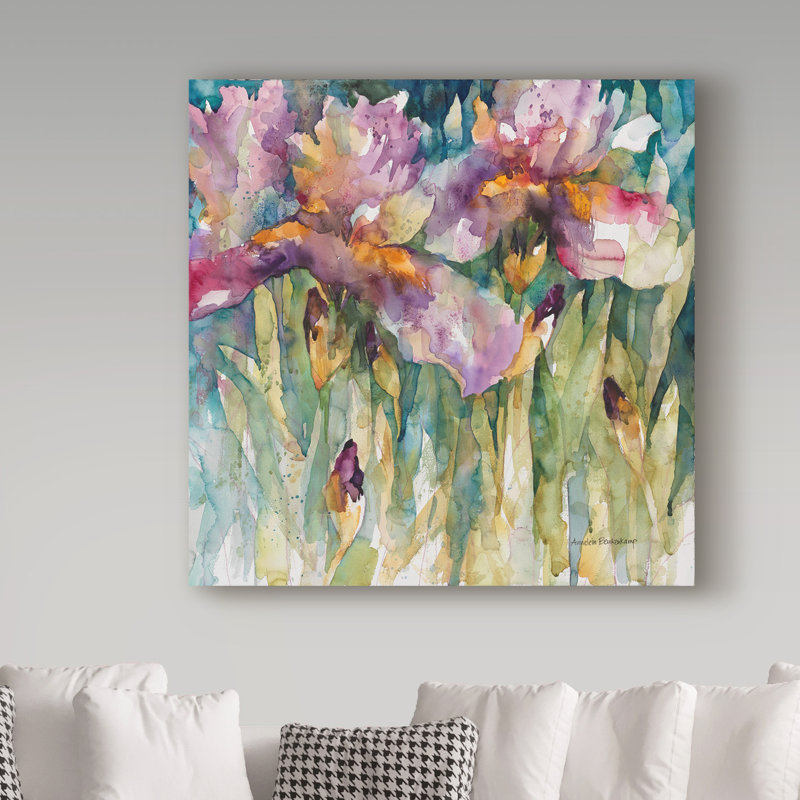 Vibrant Purple Iris Watercolor Canvas Art 14" x 14"