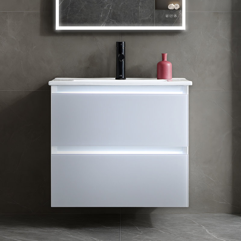 Meuble-lavabo mural simple 24 po avec lavabo, Gris clair