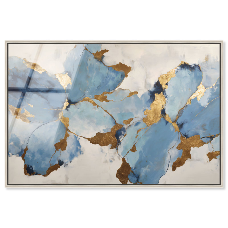 «Gold River II», reproduction d'art encadrée bleue et dorée par Art Remedy, cadre argenté, 54 x 36, H 37 po x l 55 po