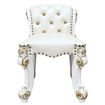 Tabouret de coiffeuse rectangulaire beige avec accoudoirs sans accoudoirs, garniture cloutée à base de siège à roulettes, largeur de 25 pouces pour la décoration de la chambre, garniture argentée antique sur la base, rembourrée et arrière, profondeur 21 po