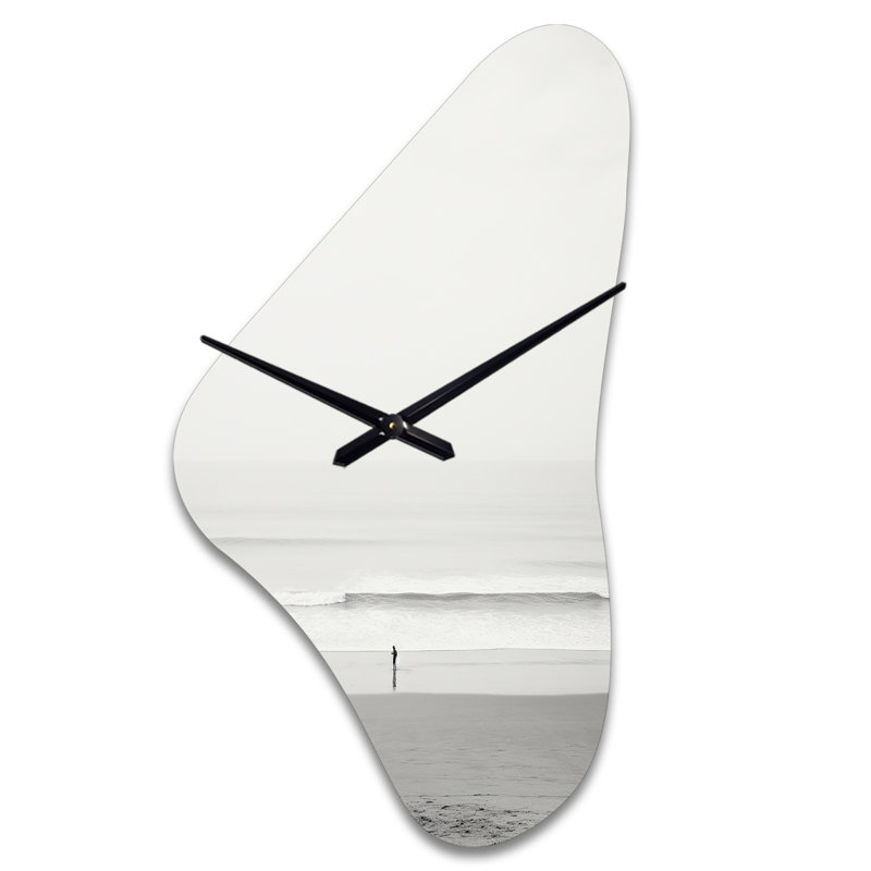 Shamel - Minimalisme noir et blanc - Photo V - horloge de plage asymétrique en métal, impression d'horloge murale grise