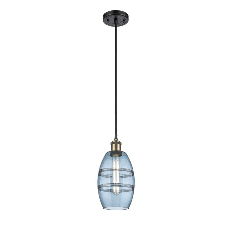 Luminaire suspendu 1 lumière Absalat, H 8,13 po x l 5,88 po x P 5,88 po, Bleu princesse, Laiton antique noir