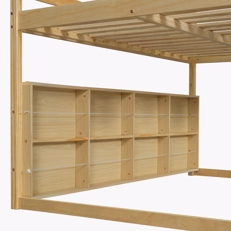 Lit de rangement en bois, Naturel / Beige, Double