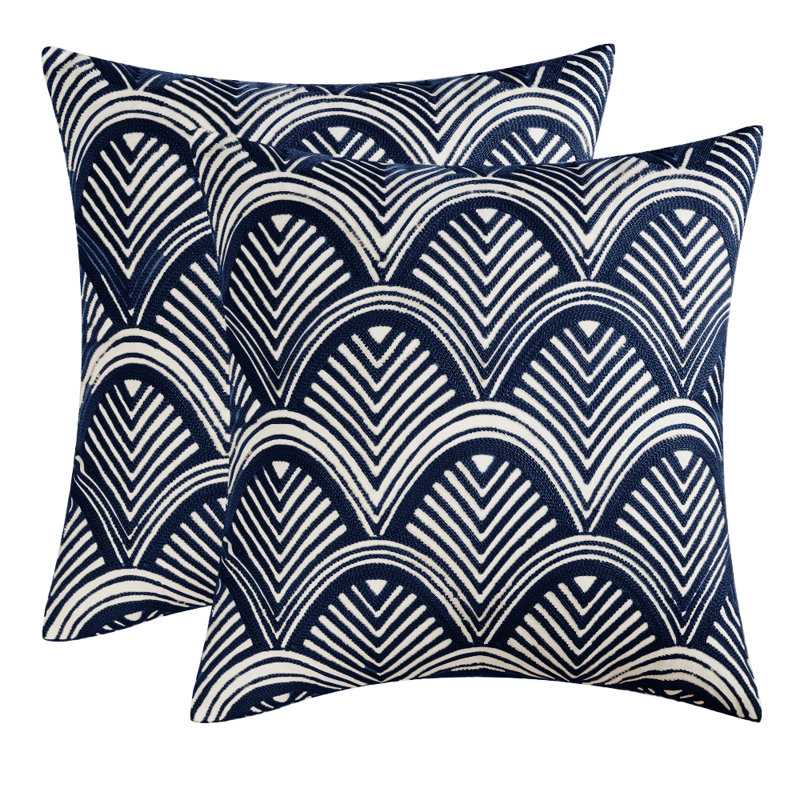  Embroidered Uniquely Patterned Pillow Covers, Blue