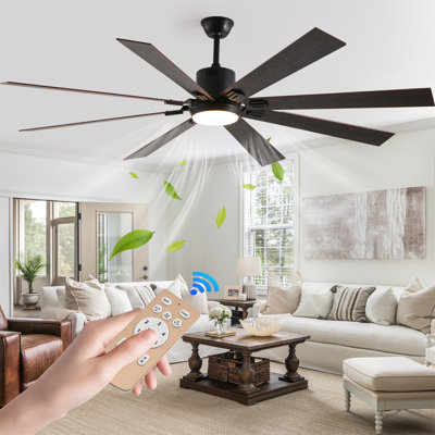 Walnut LED Ceiling Fan Light With 8 Blades, Remote, Dimmable – For Living Room, Bedroom & Dining Room