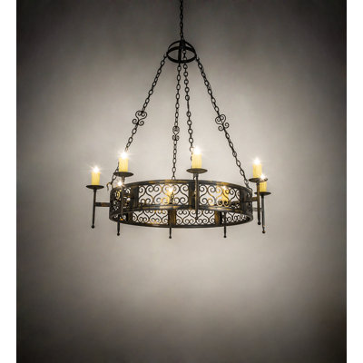 Lustre en roue de chariot à 8 lumières Toscano