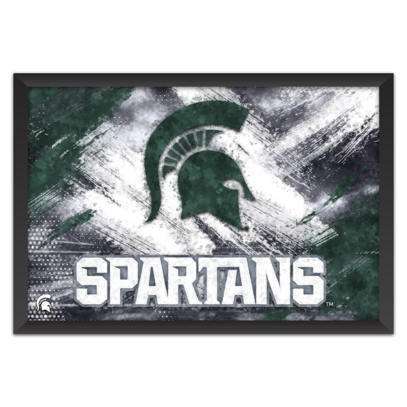 Sporticulture NCAA Michigan State Spartans - Affiche encadrée avec logo de l'équipe, 68,5 x 99 cm (27 x 39 pouces), style pinceau. Décoration murale idéale pour les amateurs de football américain.